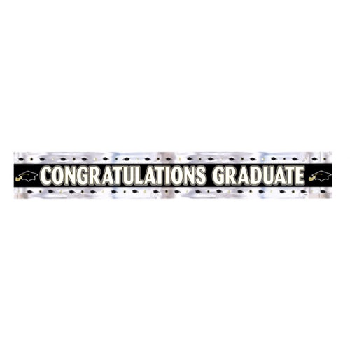 Black & Silver Congratulations Graduate Foil Banner 274cm Product Image